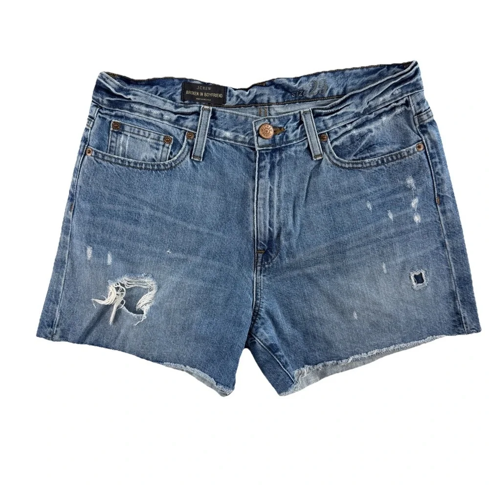 JCrew Sz 29 Jeans Shorts Broken In Boyfriend Cutoffs Blue Denim Distressed C0873